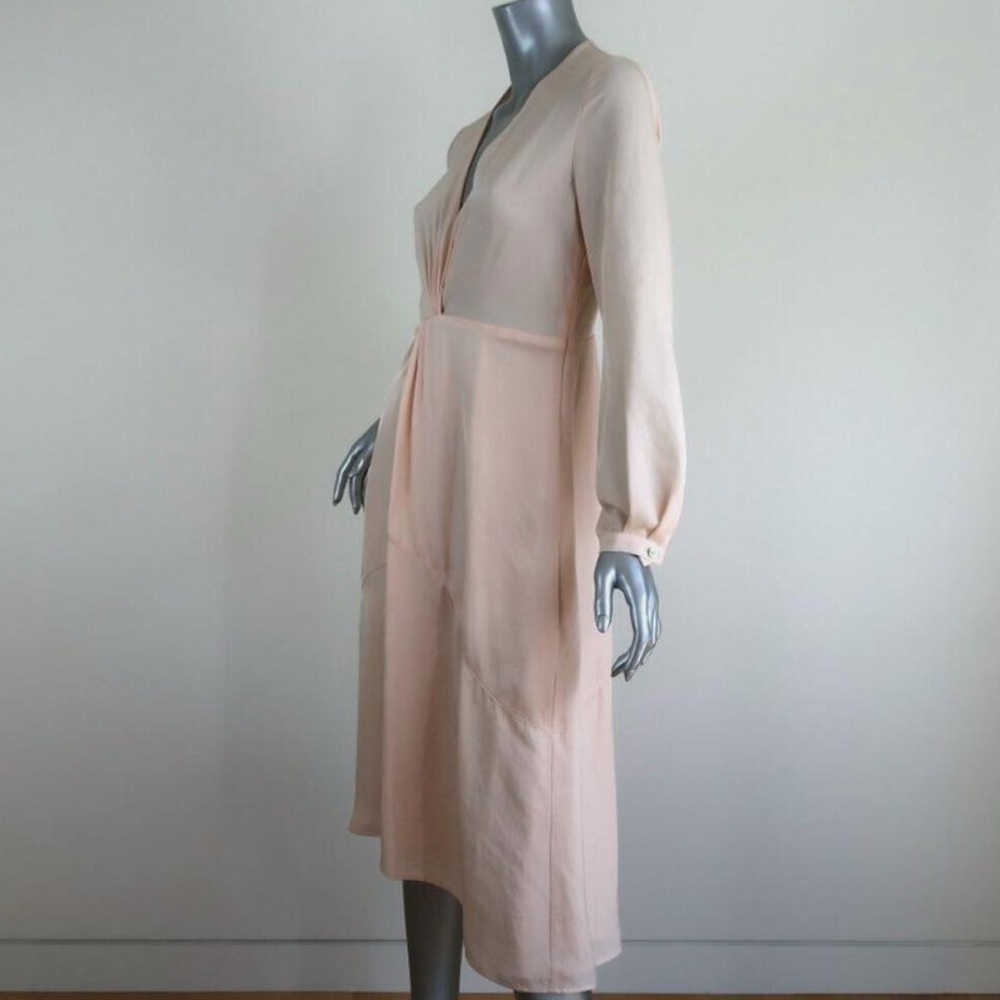 VINCE Light Pink Silk Midi Dress in Neutral Cream Small Size 4 - Picture 4 of 12